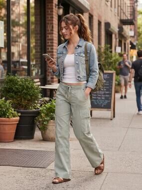 American Eagle Outfitters Women Green Cargo Pants Utility Stretch Size 00 R